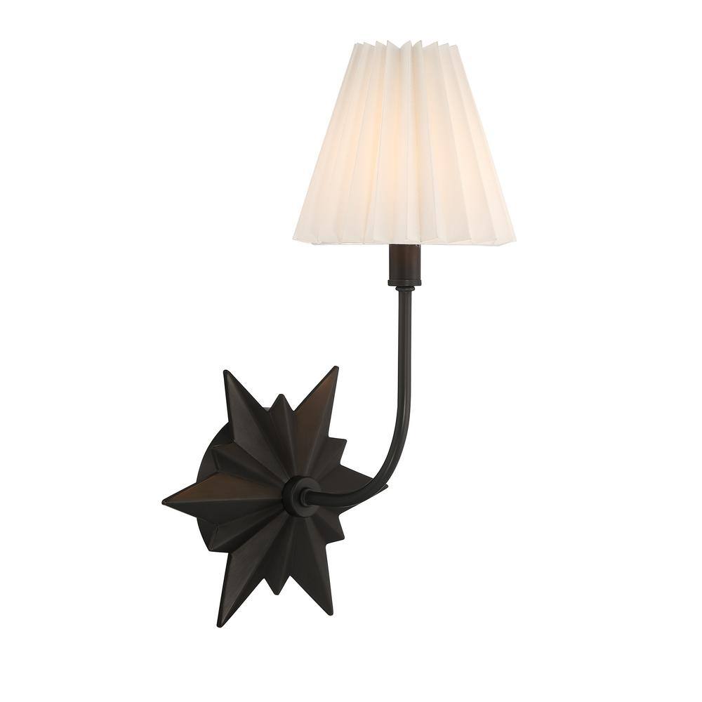 Black Tourmaline 1-Light Sconce with White Pleated Shade