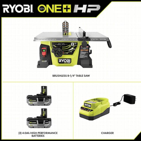 ONE+ HP 18V Brushless Cordless 8-1/4 in. Compact Portable Jobsite Table Saw Kit with (2) 4.0 Ah Batteries and Charger