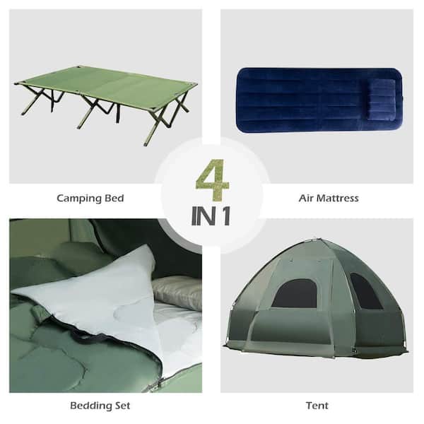 ANGELES HOME 2-Person Polyester Foldable Outdoor Camping Tent Cot with Air  Mattress and Sleeping Bag 8CK39-OP30 - The Home Depot