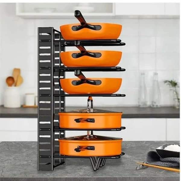 Siavonce Black Standing Pot Rack 8 Tiers Pots and Pans Organizer, Pot Lid Organizer for Kitchen Cabinet Cookware Organizers