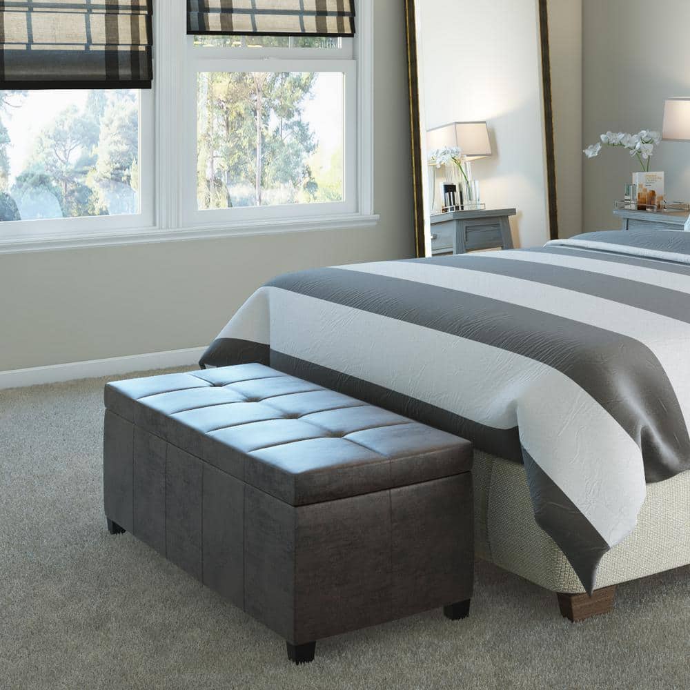 Distressed Brown Faux Leather Tufted Storage Footstool