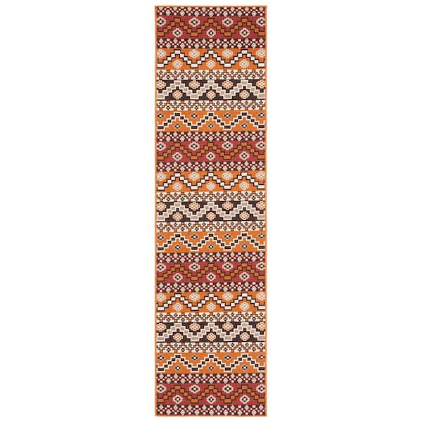SAFAVIEH Veranda Red/Chocolate 2 ft. x 8 ft. Aztec Tribal Indoor/Outdoor Runner Rug