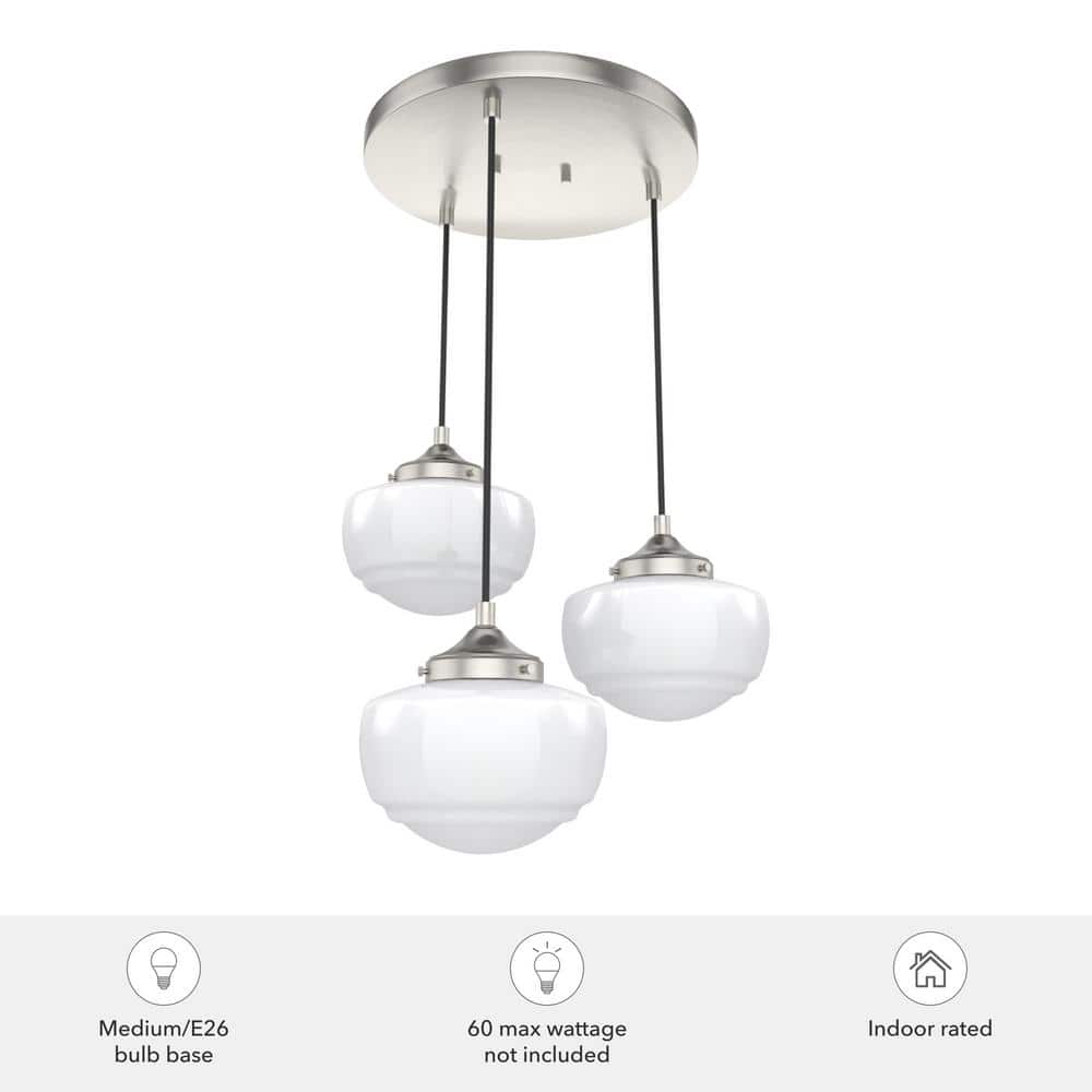 Saddle Creek Brushed Nickel 3-Light Schoolhouse Pendant