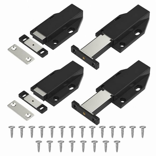 4-Pack Magnetic Push Door Latch, Push Magnet Cabinet Catches Touch Latche for Large Door Push Release Latch Drawer Black