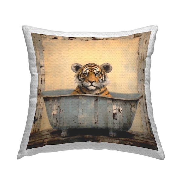 Stupell Industries Rustic Bath Tiger Outdoor Printed Throw Pillow by Lazar Studio