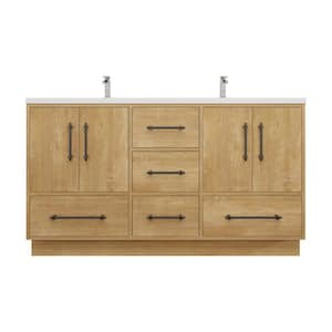 Victoria 59 in. W x 20 in. D x 35 in. H Double Sink Freestanding Bath Vanity in Oak with White Acrylic Top