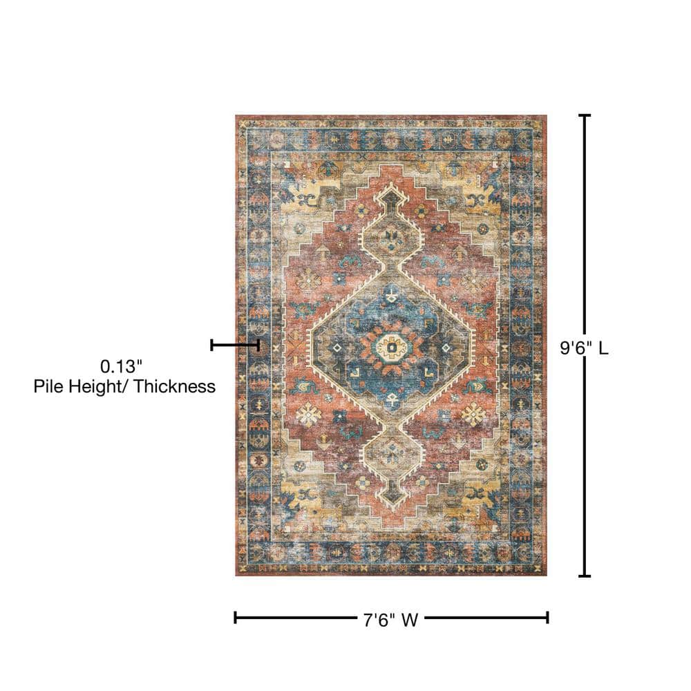 Skye Rust and Blue Rectangular Wool Area Rug
