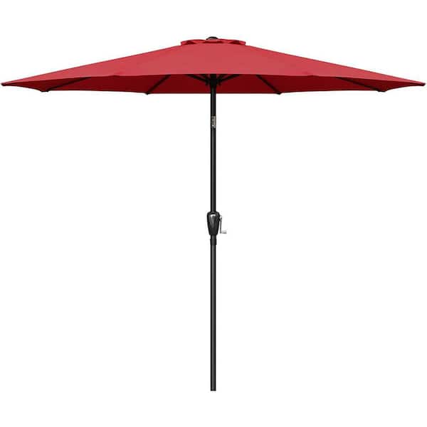cenadinz 9 ft. Market Patio Umbrella with Button Tilt, Crank and 8 Sturdy Ribs for Garden, in Red