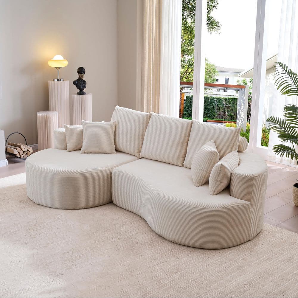 106 in. 2-Piece Fabric Cloud Curved 3-Seater Sectional Sofa in Gray with Chaise