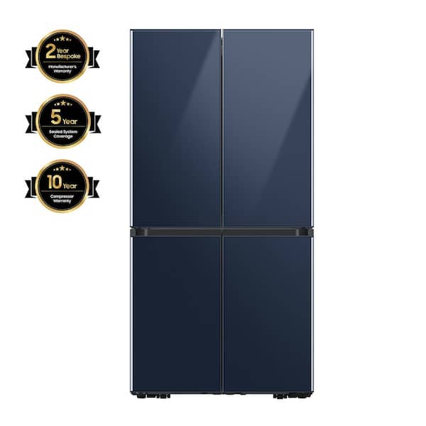 Samsung Bespoke 23 cu. ft. 4-Door Flex French Door Smart Refrigerator with Beverage Center in Navy Glass, Counter Depth