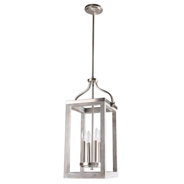 Eglo Westbury 4-Light Brushed Nickel with Painted Grey Driftwood Pendant