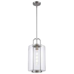 Rogue 9 in. 1-Light Brushed Nickel Mini Pendant Light Fixture with Clear Glass Shade