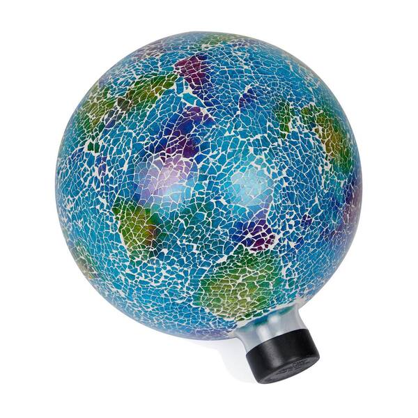 Alpine Corporation 12 in. Tall Shades of Blue Crackle Glass Gazing