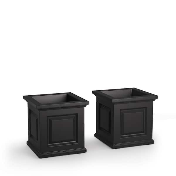 Mayne Nantucket 16 in. L x 16. in W x 16. in H Tall Square Self-Watering Black Plastic Planter Pots, (2-Pack)