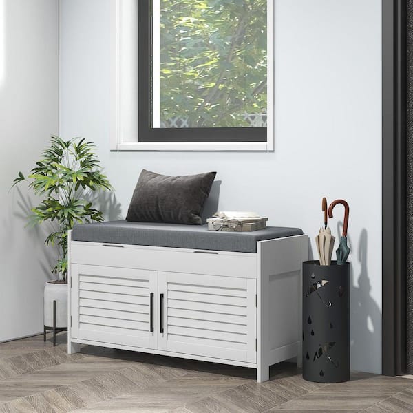 NEW 43.2 Gal. White MDF Entryway\Outdoor Storage Bench with Shoe