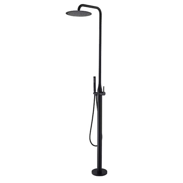 Single Handle 1-Spray Floor Mount Outdoor Shower Kit 1.8 GPM with Ceramic Disc Valves Outside Fixture in Matte Black