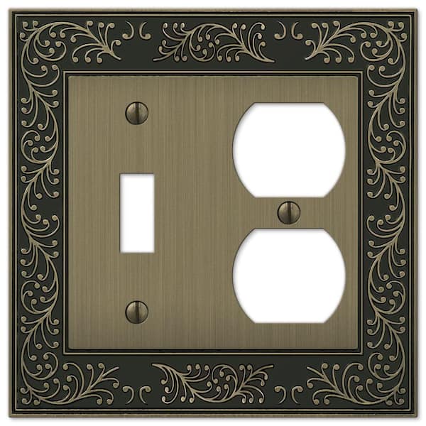 AMERELLE Bleinhem 2 Gang 1-Toggle and 1-Duplex Metal Wall Plate - Brushed Brass