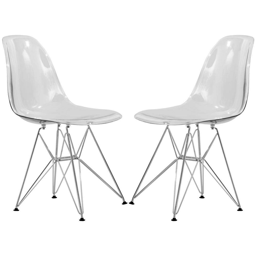 Leisuremod Cresco Modern Plastic Molded Dining Side Chair With Eiffel  Chrome Legs Clear Set of 2 CR19CL2 - The Home Depot
