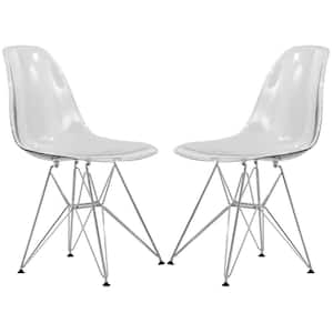Cresco Modern Plastic Molded Dining Side Chair With Eiffel Chrome Legs Clear Set of 2