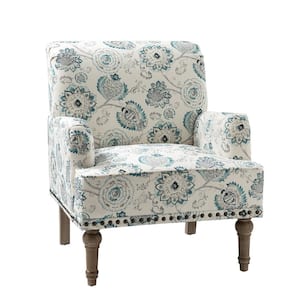 Venere Medallion Floral Patterns Armchair with Nailhead Trim and Turned Solid Wood Legs