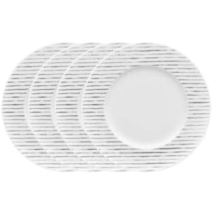 Grey Hammock 9.5 in. (Grey) Porcelain Stripes Rim Salad Plates, (Set of 4)