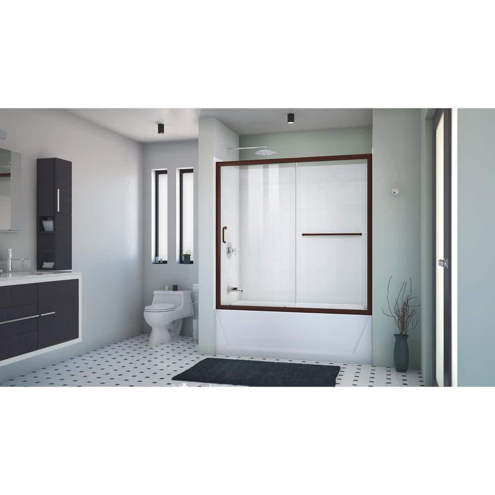 Infinity-Z 60" Clear Glass Sliding Tub Door with Dark Bronze Frame