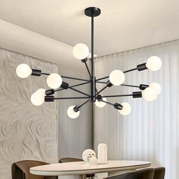 大流行中！ KAISITE Modern Sputnik Chandelier 12-Light Black Chandeliers パソコンデスク