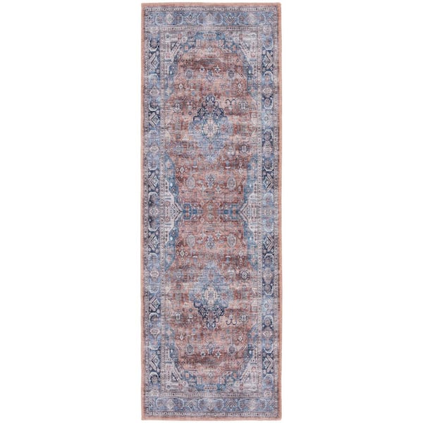 6' Blue and Beige Oriental Power Loom Runner Rug