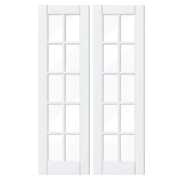 48 in. x 80 in. (Double 24 in. W Doors) 10 Lite, White Primed, No Bore, Clear Glass finished MDF Wood Interior Door Slab