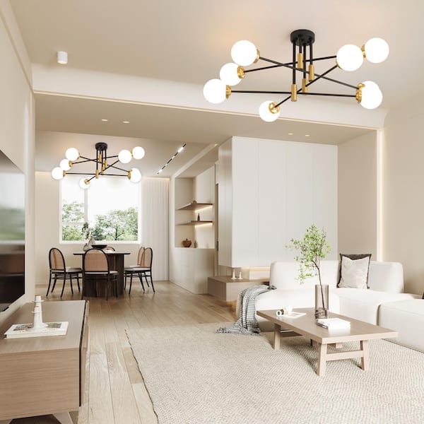 明洋（mingyang）w300金 左ハンドル ライトチューン Deyidn 8-Light Vintage Black and Gold Sputnik Chandelier, Mid