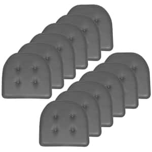 Faux Leather Memory Foam Tufted U-Shape 16 in. x 17 in. Non-Slip Indoor/Outdoor Chair Seat Cushion (12-Pack), Gray
