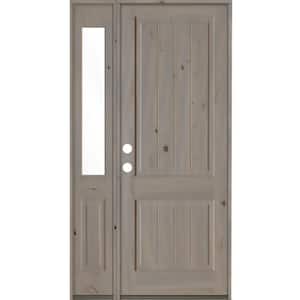 46 in. x 96 in. Rustic Knotty Alder 2 Panel Right-Hand/Inswing Clear Glass Grey Stain Wood Prehung Front Door w/Sidelite