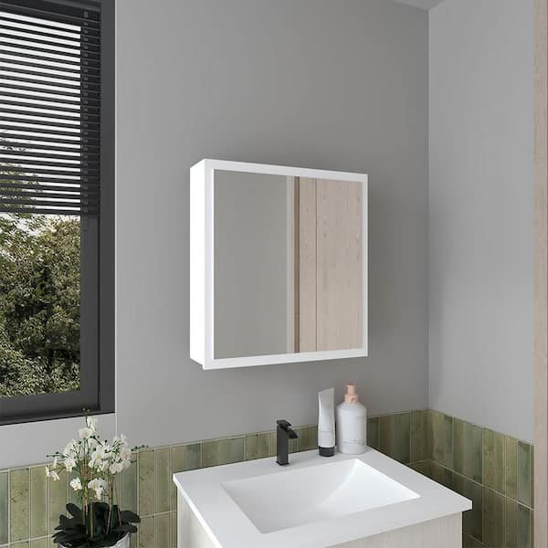 White 19.7 in W x 21.1 in. H Coastal Rectangle Wood Framed Mirror Wall Mirror Vanity Mirror