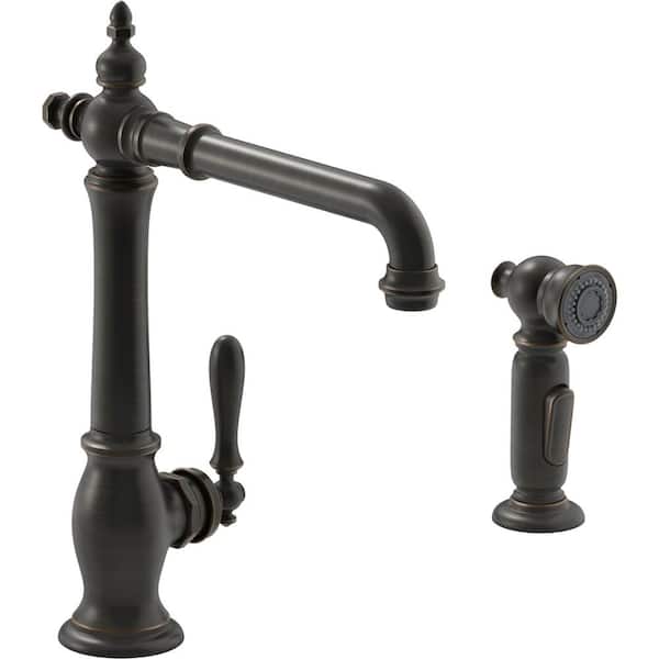 KOHLER Artifacts Single-Handle Standard Kitchen Faucet with Swing Spout in Oil-Rubbed Bronze