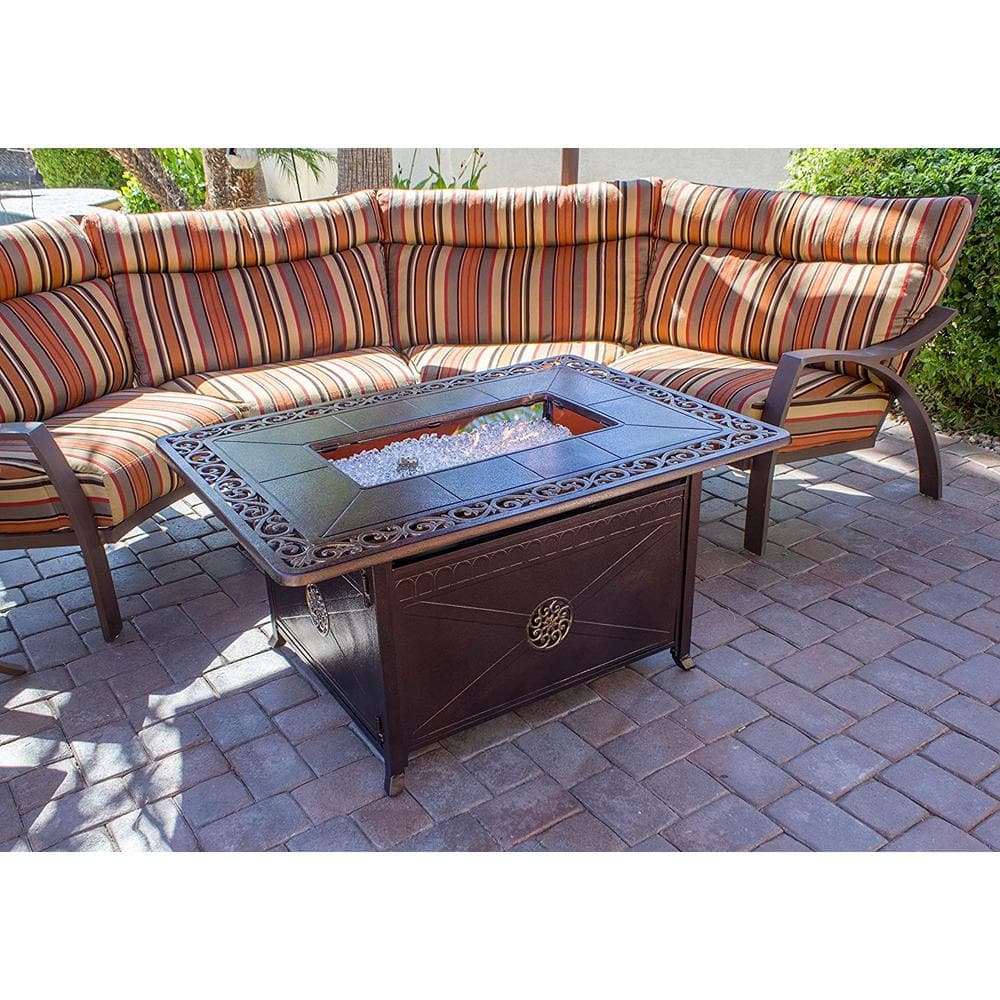 Elegant Bronze Rectangular Gas Fire Pit Table