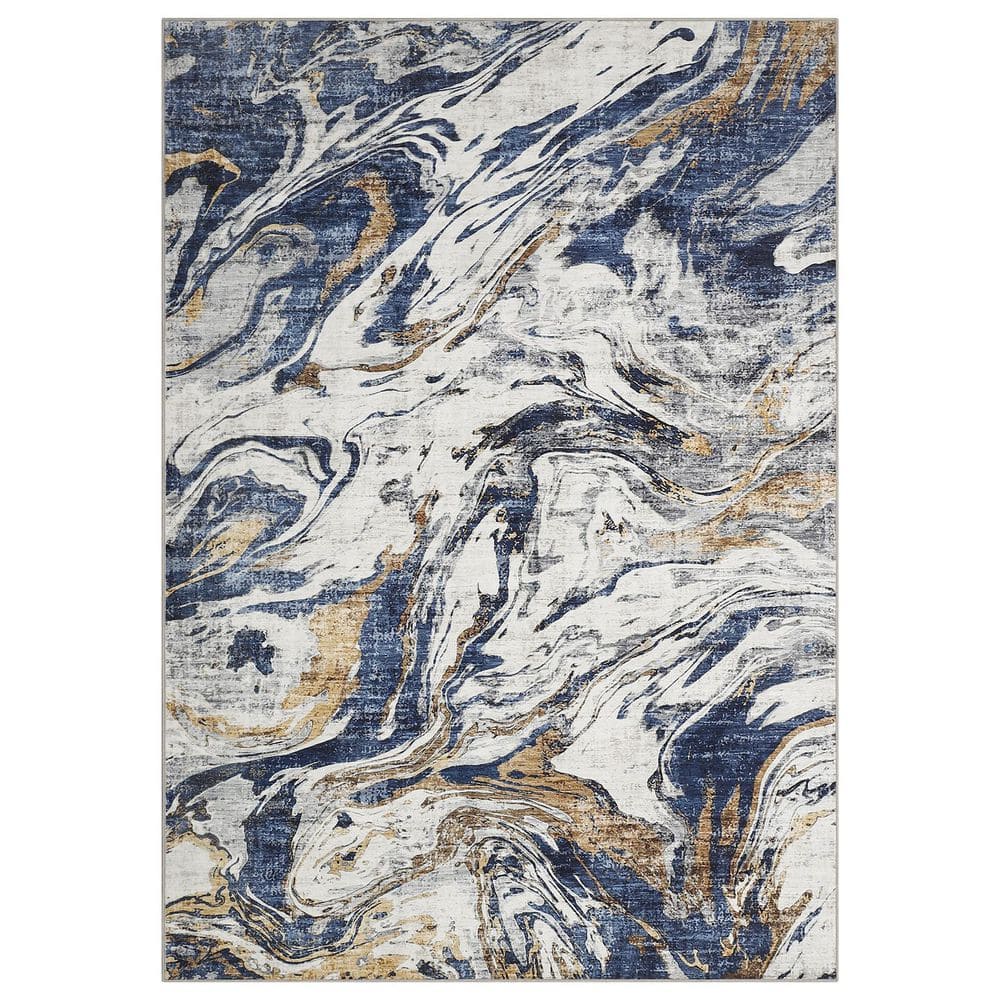Blue 9 ft. x 12 ft. Modern Abstract Foldable Machine Washable Polyester Area Rug price history on PriceWatchPro