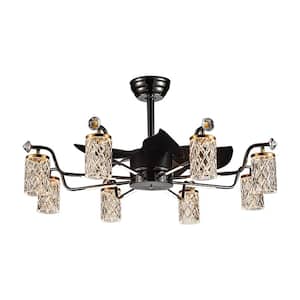 35in. 8-Light Black Fandelier with Light and Remote, Indoor Modern luxury LED Chandelier Ceiling Fan for Living Room