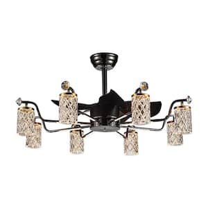 35 in. Indoor 8-Light Black Fandelier with Light and Remote, Modern Luxury LED Chandelier Ceiling Fan for Living Room