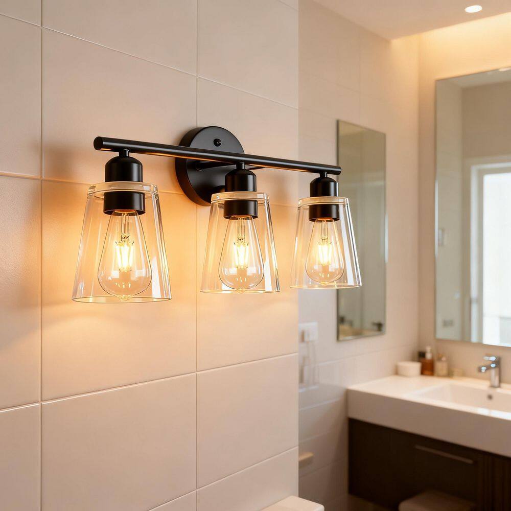 19 in. 3-Light Black Vanity Light with Clear Cone Glass Shades, Traditional Bathroom Wall Light for Mirror Bath Vanity price history on PriceWatchPro