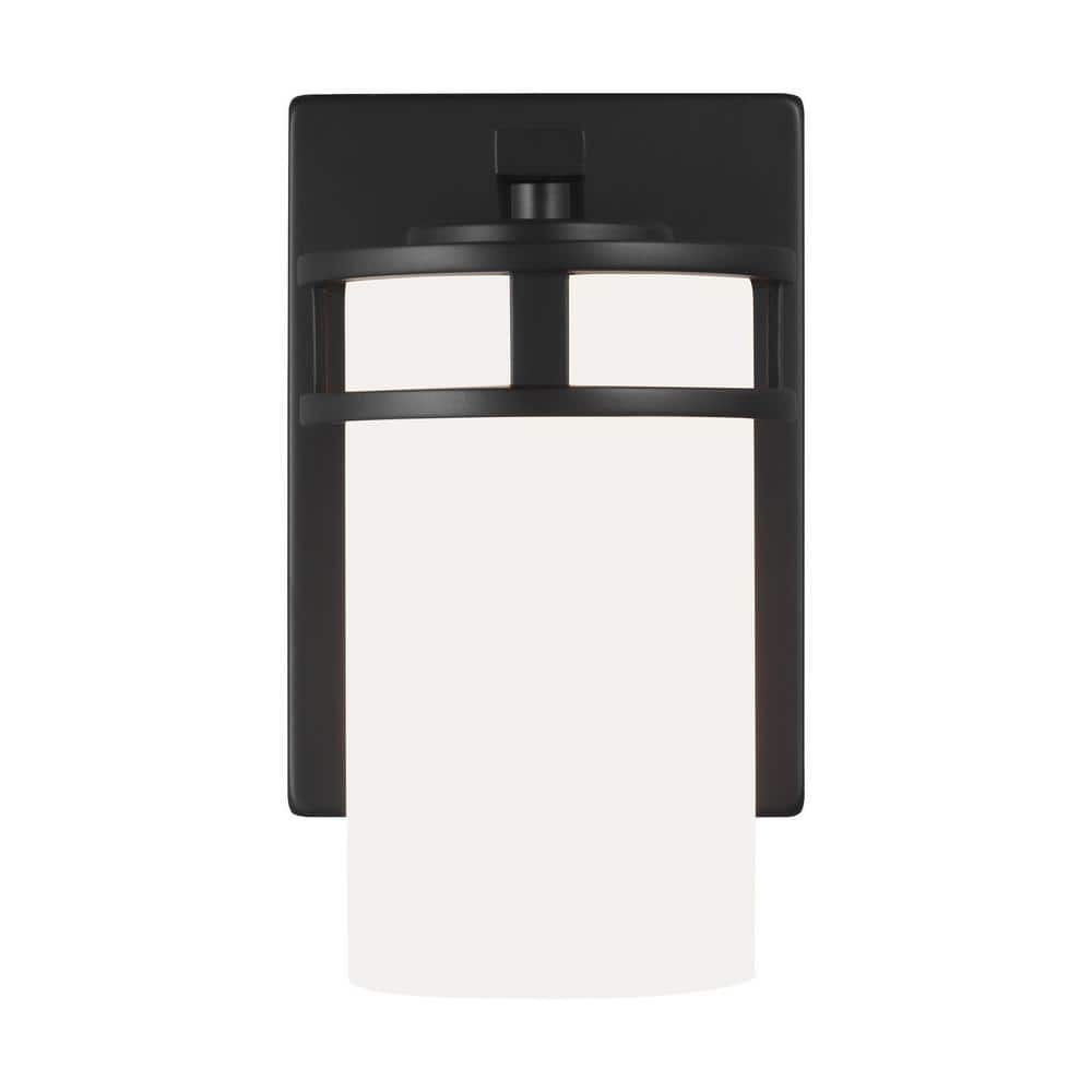 Robie 5 in. 1-Light Midnight Black Transitional Bathroom Vanity Light Wall Sconce with White Glass Shade and LED Bulb price history on PriceWatchPro