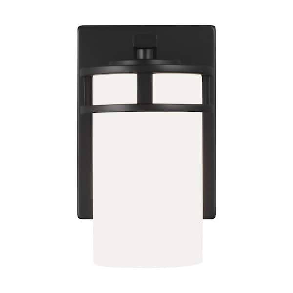 Robie 5 in. 1-Light Midnight Black Transitional Bathroom Vanity Light Wall Sconce with White Glass Shade and LED Bulb