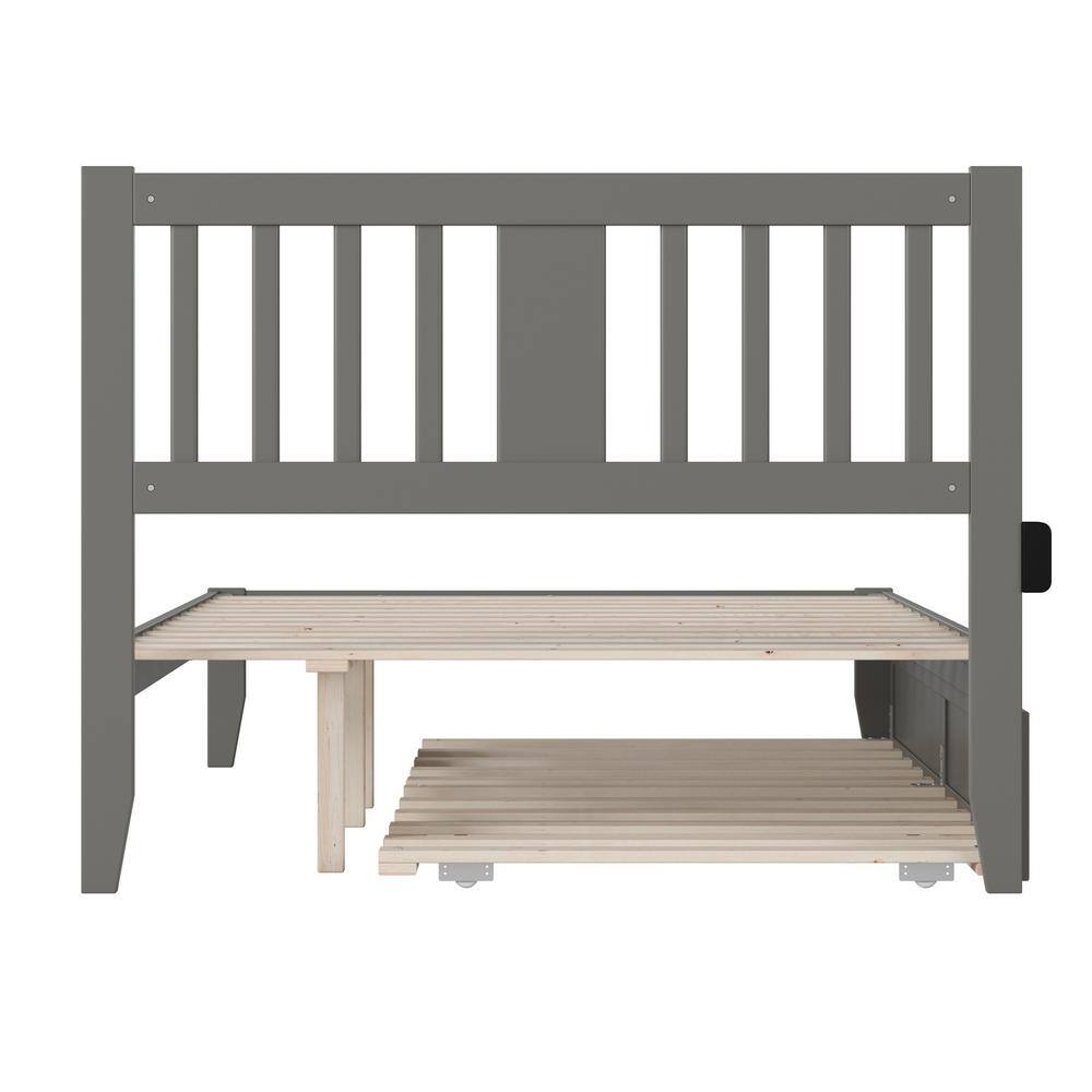 Tahoe Gray Full Wood Platform Bed with Trundle and USB Charger