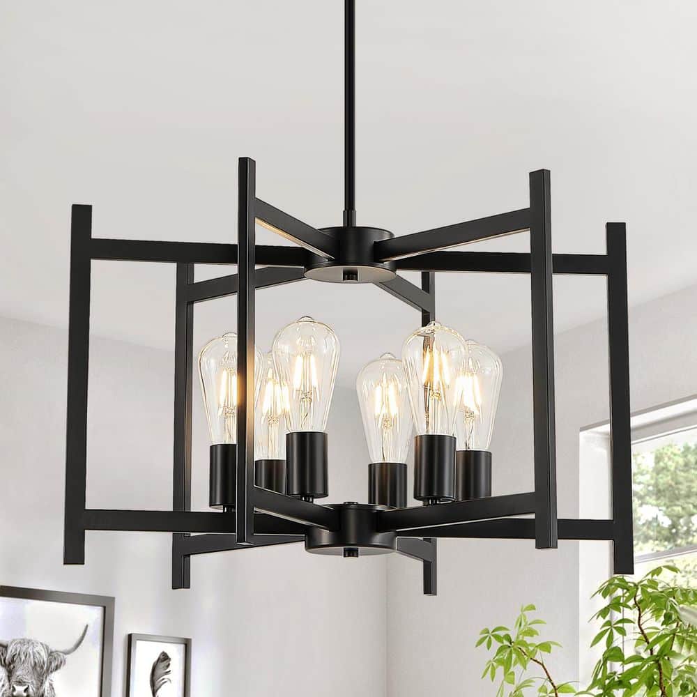 6-Light Black Candle-Style Geometric Square / Rectangle Chandeliers for Kitchen Island with No Bulbs Included price history on PriceWatchPro