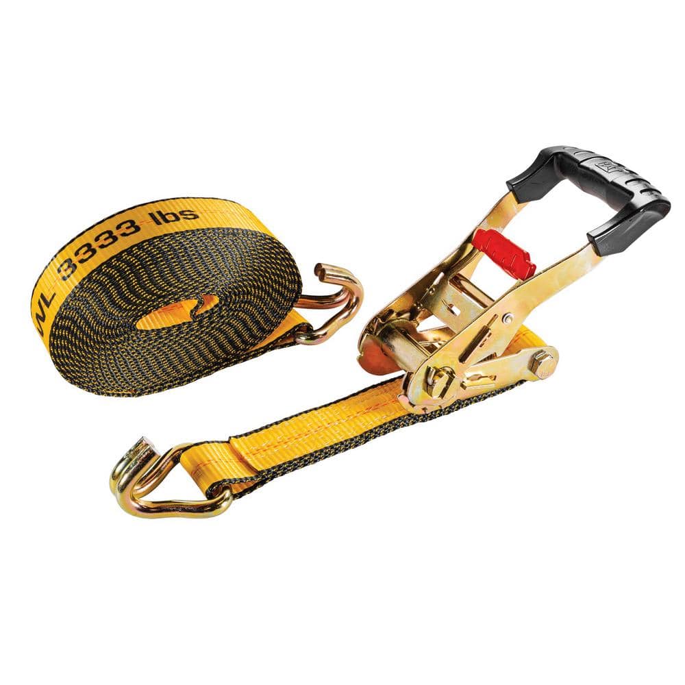 US Cargo Control 4 Inch x 27 Foot Heavy Duty Yellow Ratchet Strap with Flat  Hooks 