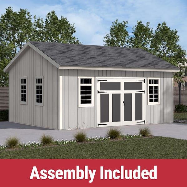 Professionally Assembled Vertex 20 ft. x 16 ft. Multi-purpose Wood Storage Shed-Driftwood Shingles (320 sq. ft. )