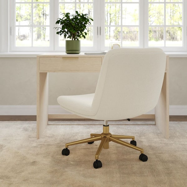 Eloise Fabric Swivel Office Chair in Off White/Polished Brass