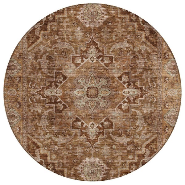 Chantille Machine Washable Indoor/Outdoor Abstract ACN2165 Terracotta 8 ft. x 8 ft. Area Rug