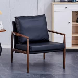 Black PU Upholstered Arm Chair with 1 Cushion Solid Wood Fram and Extra-Thick Padded Backrest