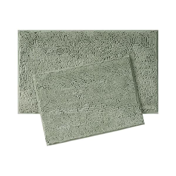 Resort Collection Plush Shag Chenille Sage Green 21 in. x 34 in. and 17 in. x 24 in. 2-Piece Bath Rug Set