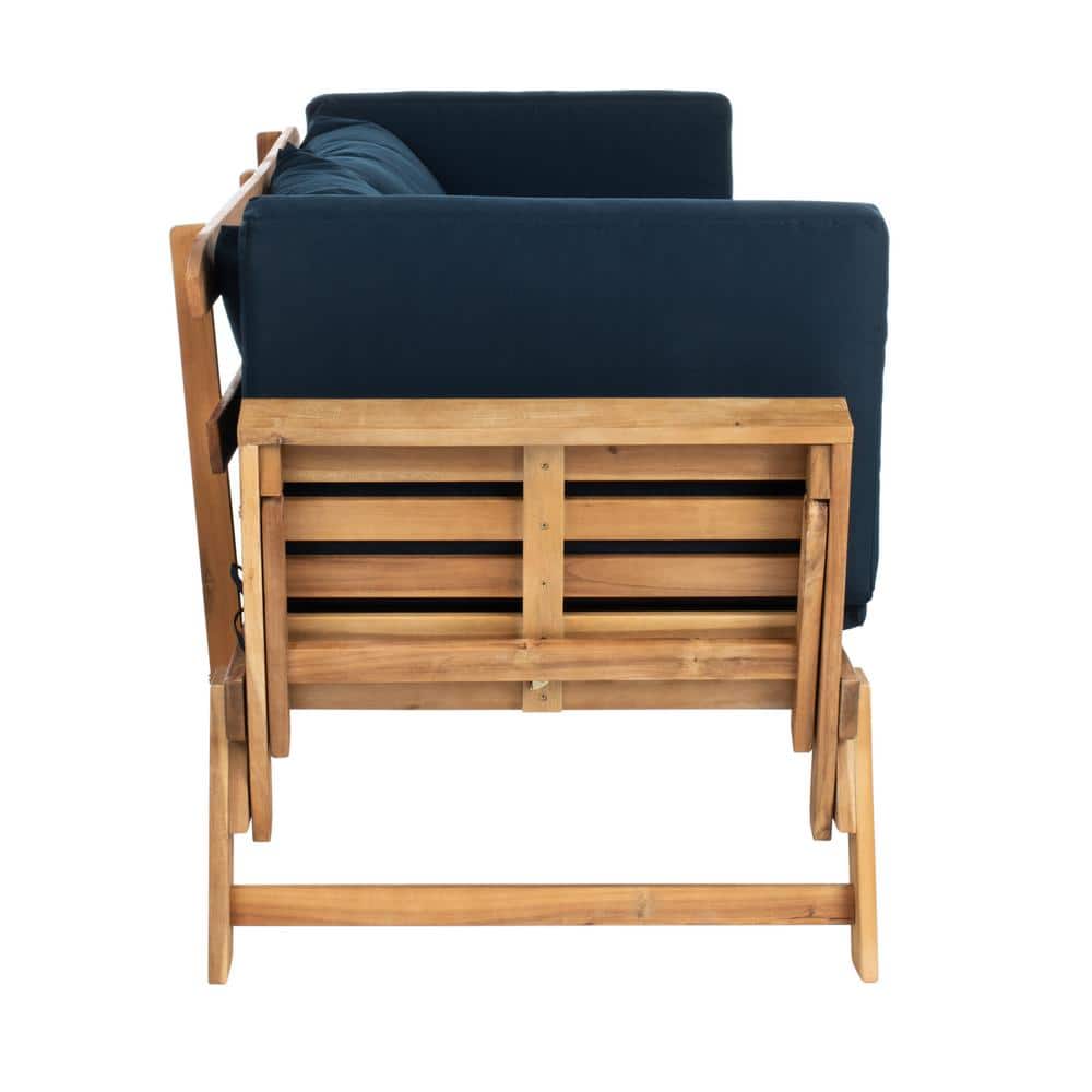 Natural Acacia Wood Daybed with Navy Cushions
